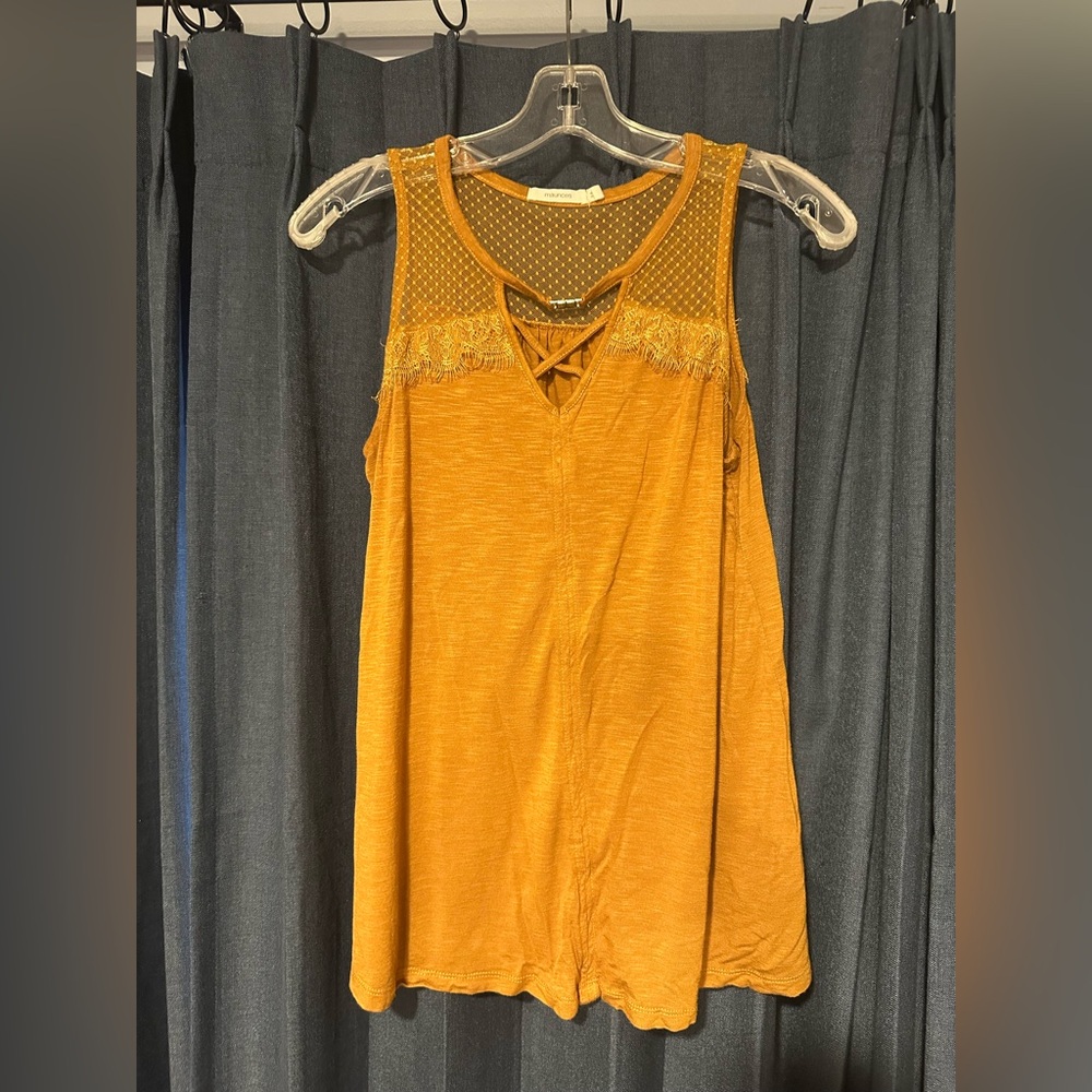 Maurices Mustard Lace Detail Tank Top